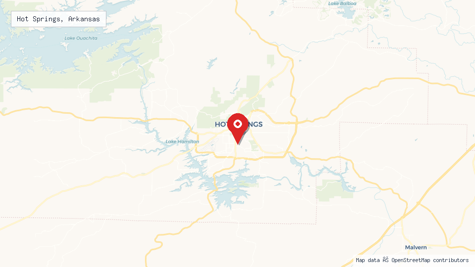 Street map of Hot Springs, Arkansas with location pin