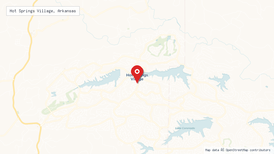 Street map of Hot Springs Village, Arkansas with location pin
