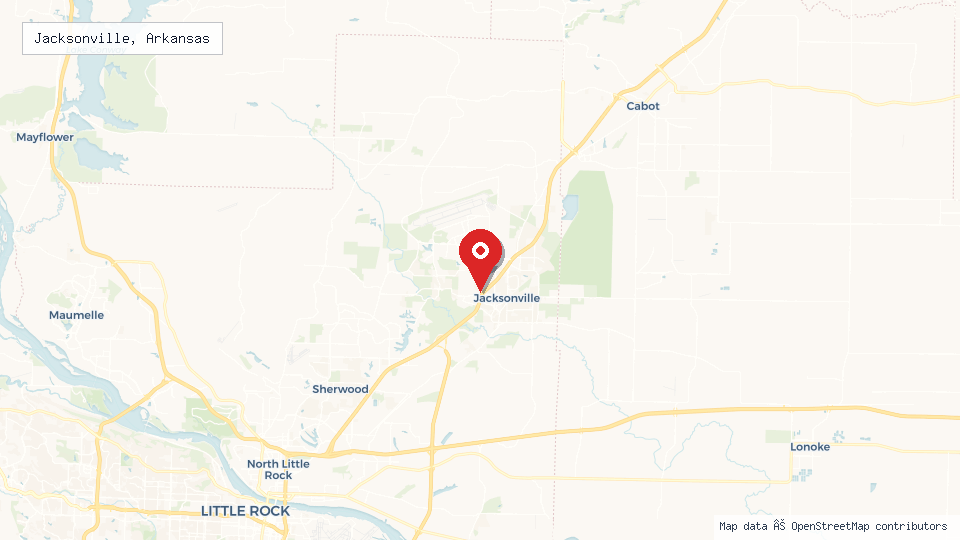 Street map of Jacksonville, Arkansas with location pin
