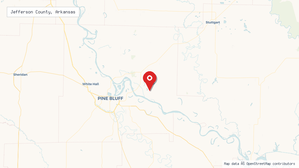 Street map of Jefferson County, Arkansas with location pin