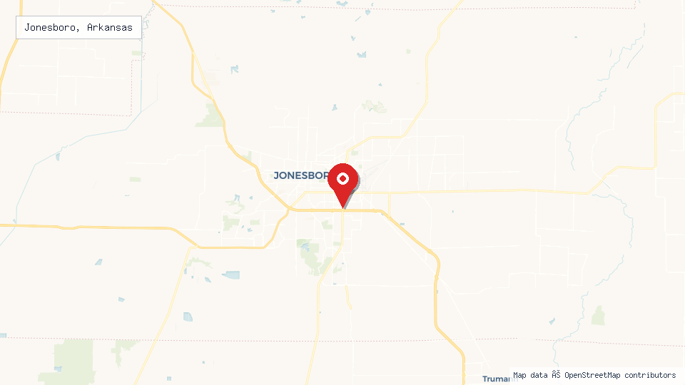 Street map of Jonesboro, Arkansas with location pin