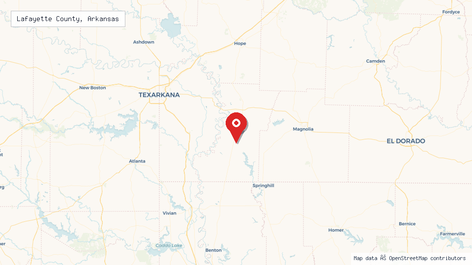 Street map of Lafayette County, Arkansas with location pin
