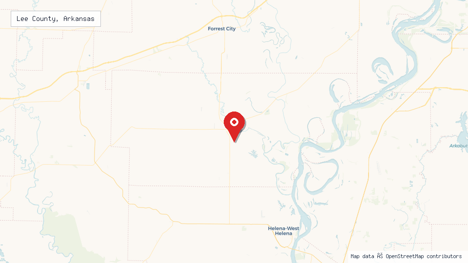 Street map of Lee County, Arkansas with location pin