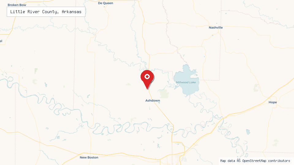 Street map of Little River County, Arkansas with location pin