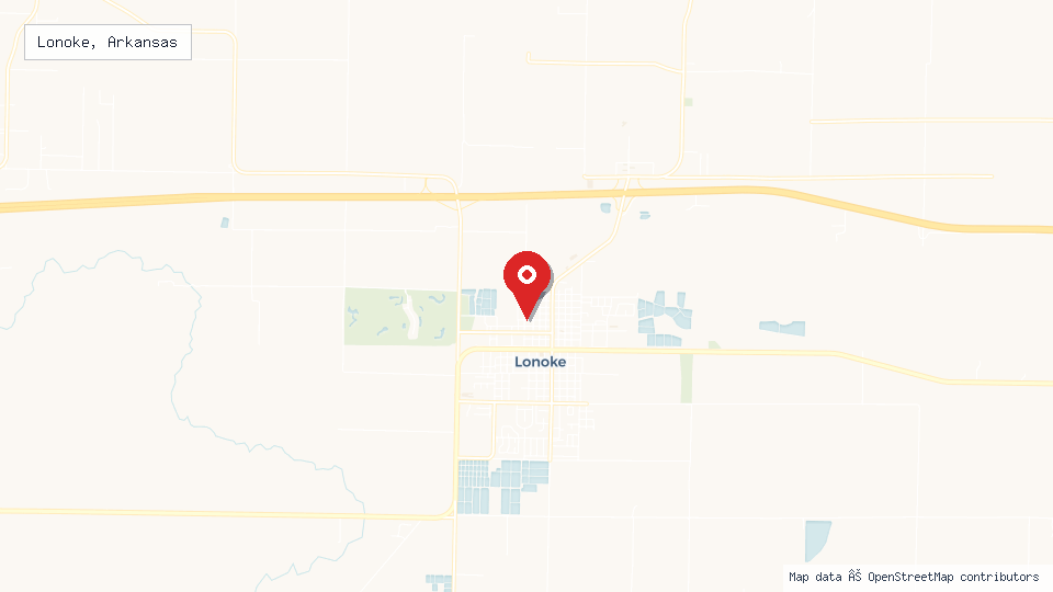 Street map of Lonoke, Arkansas with location pin
