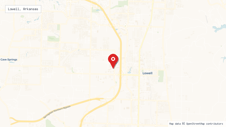 Street map of Lowell, Arkansas with location pin