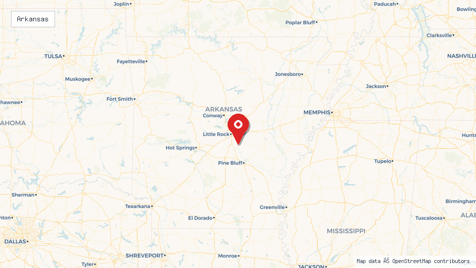Street map of Arkansas with location pin