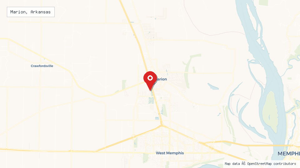 Street map of Marion, Arkansas with location pin