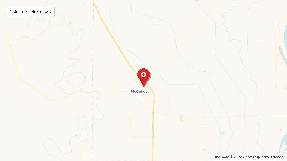 Street map of McGehee, Arkansas with location pin