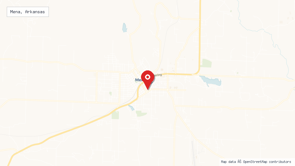 Street map of Mena, Arkansas with location pin
