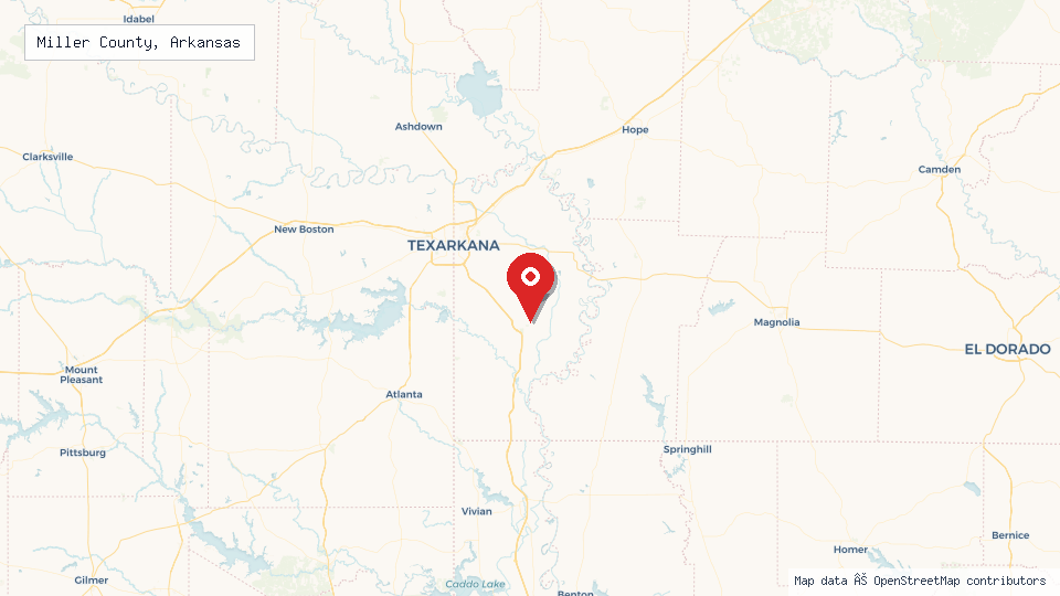 Street map of Miller County, Arkansas with location pin