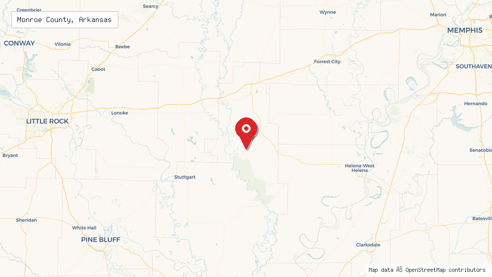 Street map of Monroe County, Arkansas with location pin