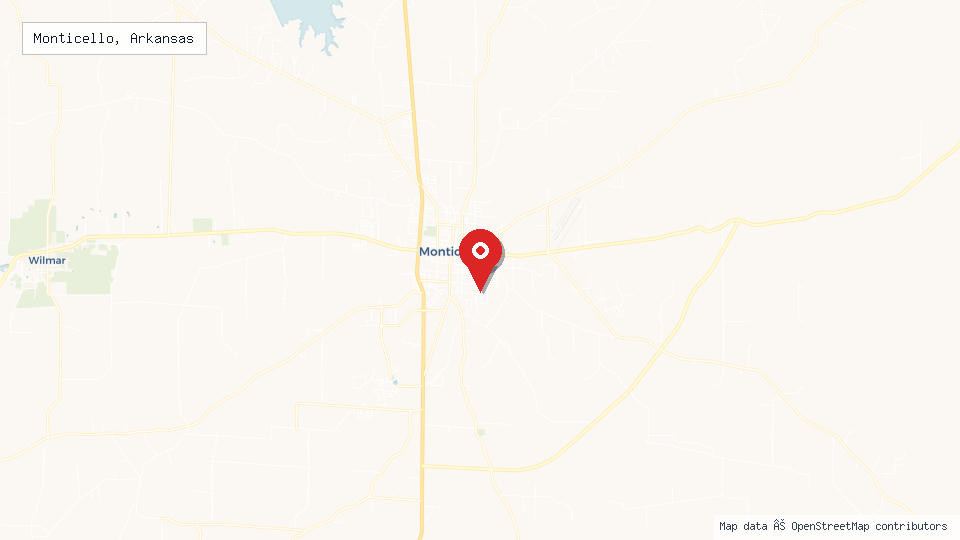 Street map of Monticello, Arkansas with location pin