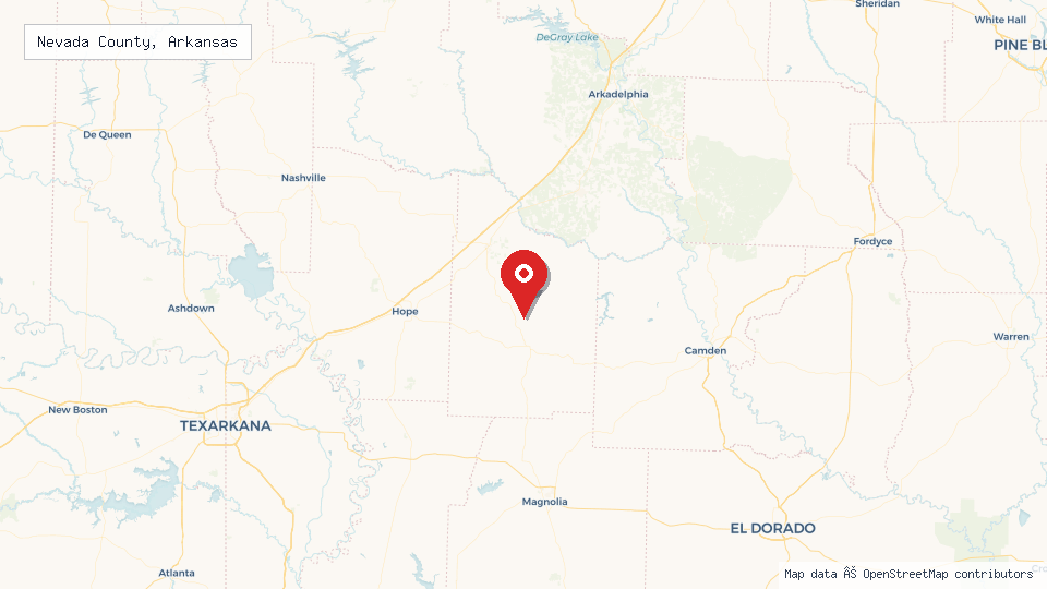 Street map of Nevada County, Arkansas with location pin