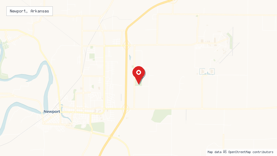 Street map of Newport, Arkansas with location pin