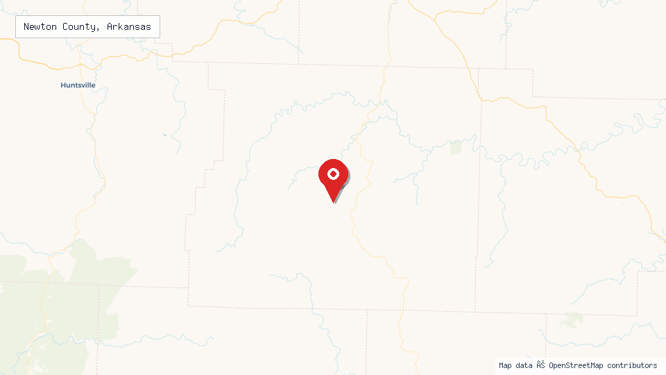 Street map of Newton County, Arkansas with location pin
