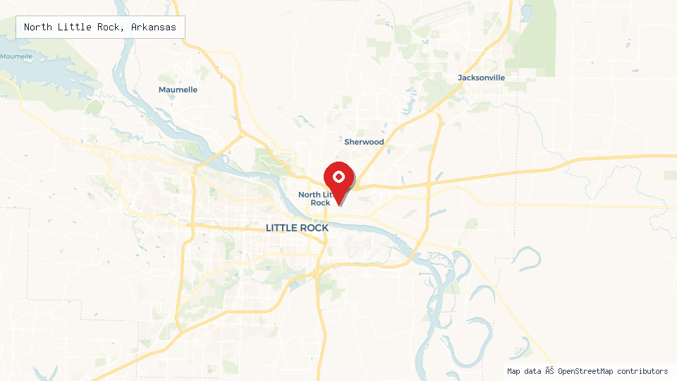 Street map of North Little Rock, Arkansas with location pin