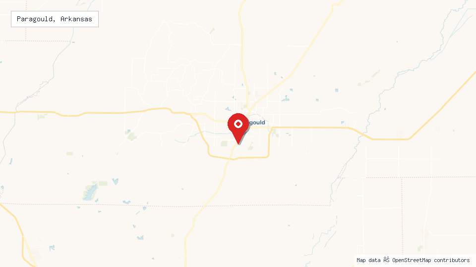 Street map of Paragould, Arkansas with location pin