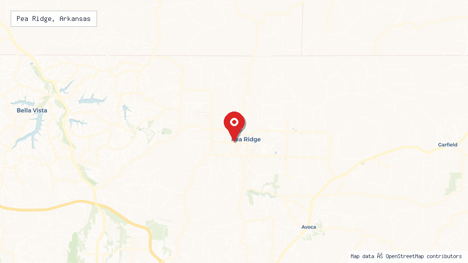 Street map of Pea Ridge, Arkansas with location pin