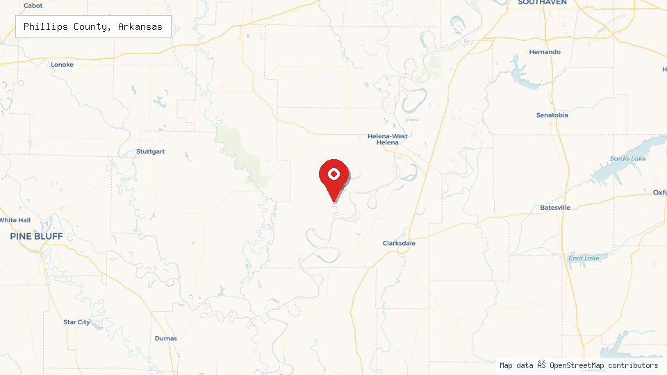 Street map of Phillips County, Arkansas with location pin