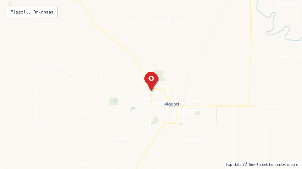 Street map of Piggott, Arkansas with location pin