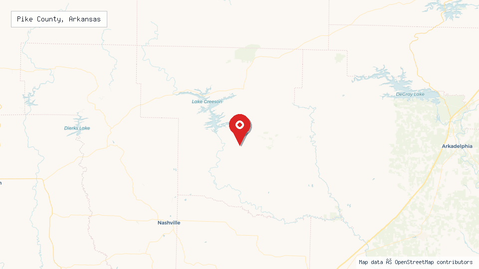 Street map of Pike County, Arkansas with location pin