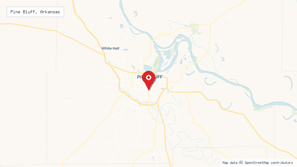 Street map of Pine Bluff, Arkansas with location pin