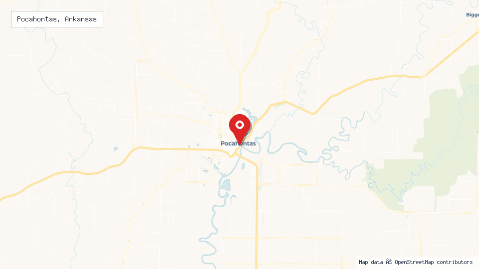 Street map of Pocahontas, Arkansas with location pin
