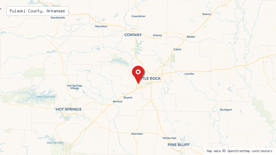 Street map of Pulaski County, Arkansas with location pin
