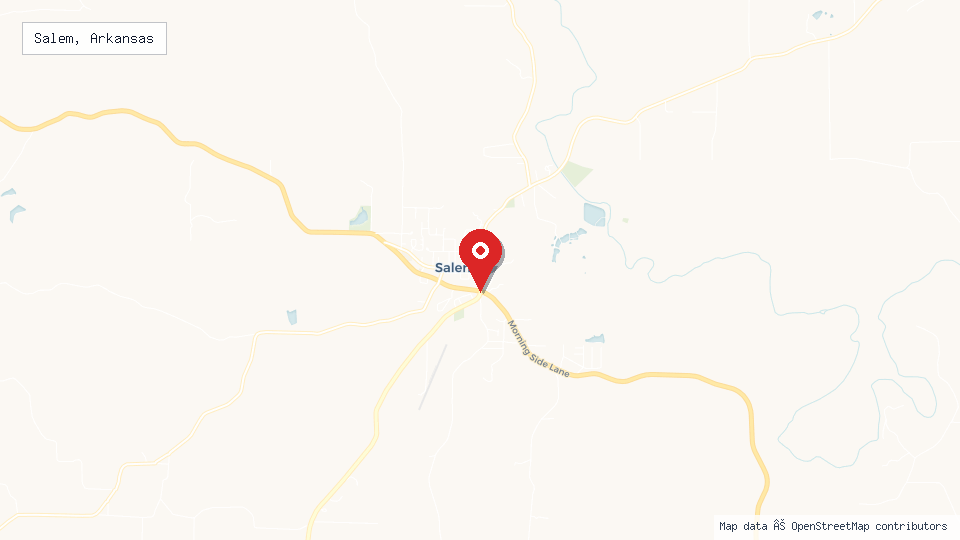 Street map of Salem, Arkansas with location pin