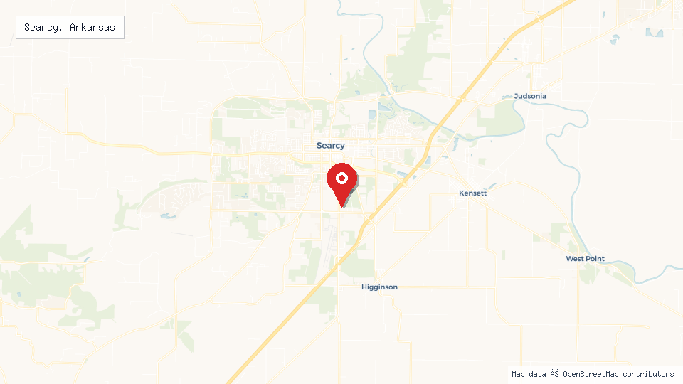 Street map of Searcy, Arkansas with location pin