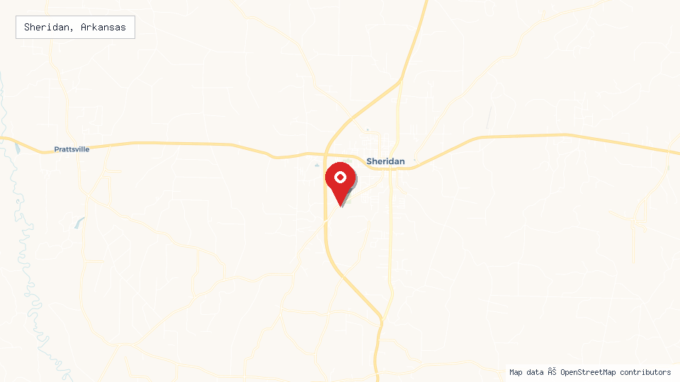 Street map of Sheridan, Arkansas with location pin