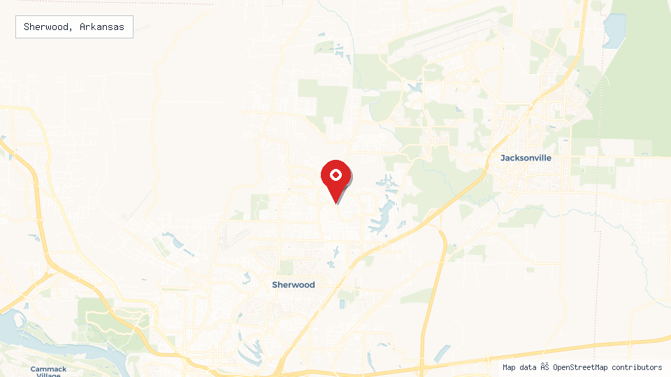 Street map of Sherwood, Arkansas with location pin