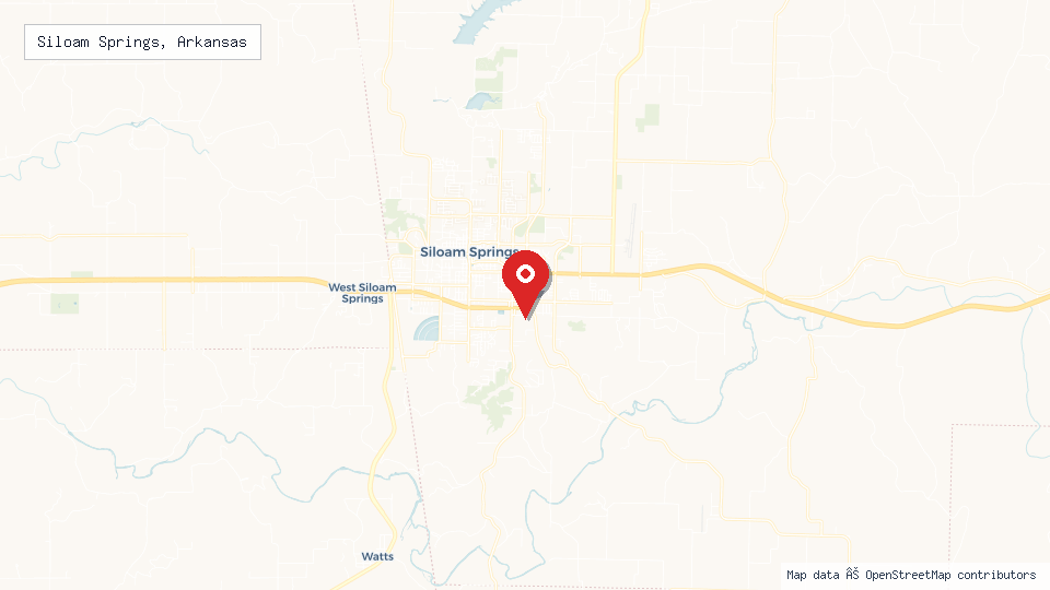 Street map of Siloam Springs, Arkansas with location pin