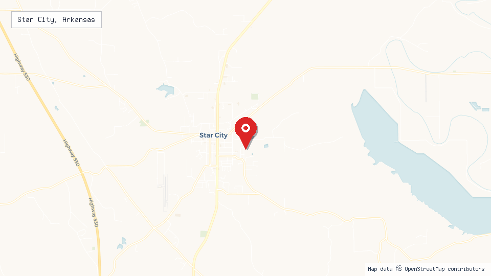 Street map of Star City, Arkansas with location pin