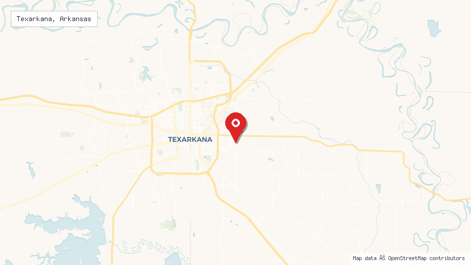 Street map of Texarkana, Arkansas with location pin