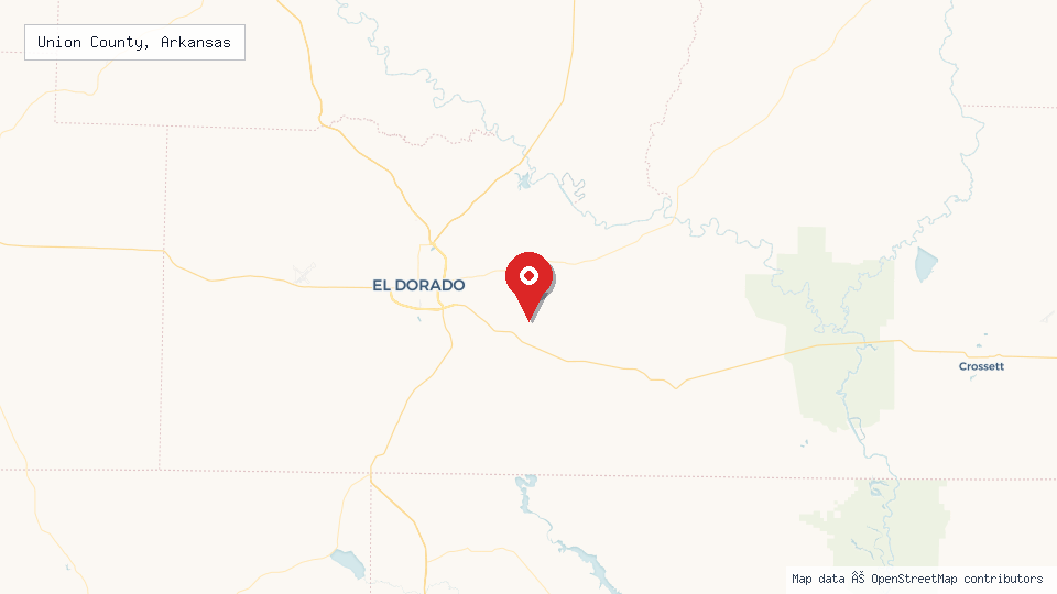 Street map of Union County, Arkansas with location pin