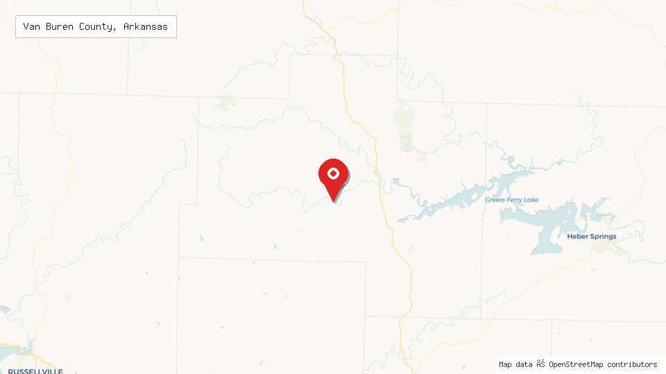 Street map of Van Buren County, Arkansas with location pin