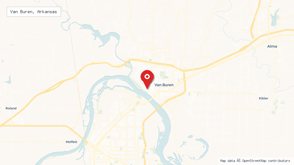 Street map of Van Buren, Arkansas with location pin