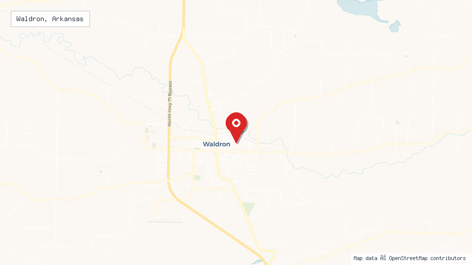 Street map of Waldron, Arkansas with location pin