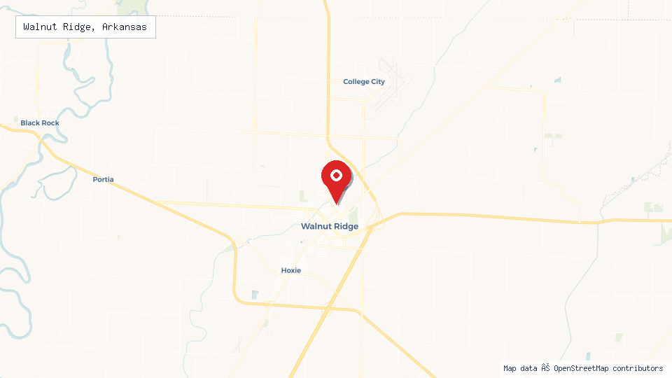 Street map of Walnut Ridge, Arkansas with location pin