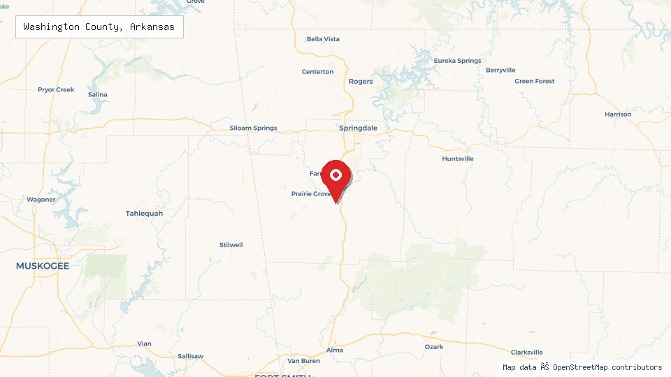 Street map of Washington County, Arkansas with location pin