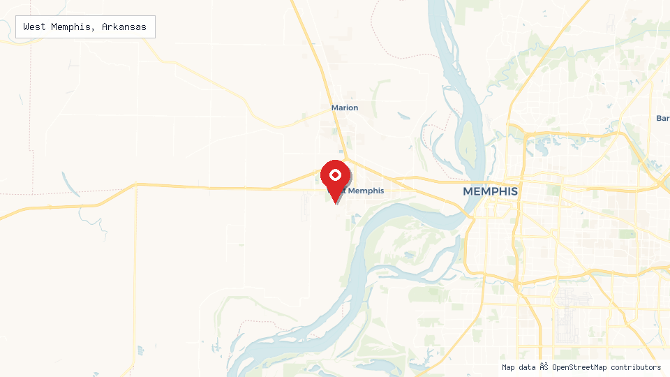Street map of West Memphis, Arkansas with location pin