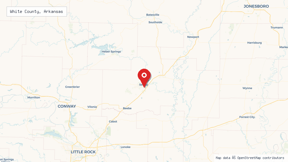 Street map of White County, Arkansas with location pin