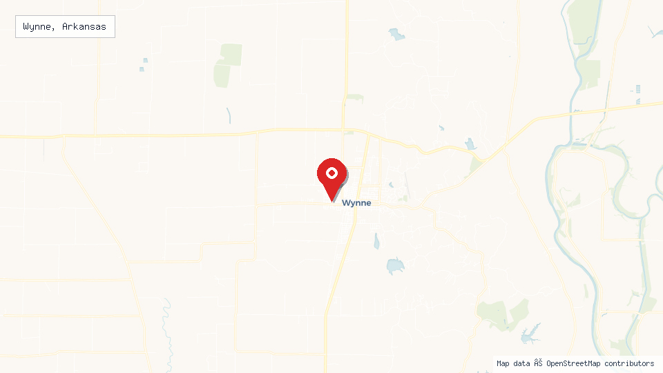 Street map of Wynne, Arkansas with location pin