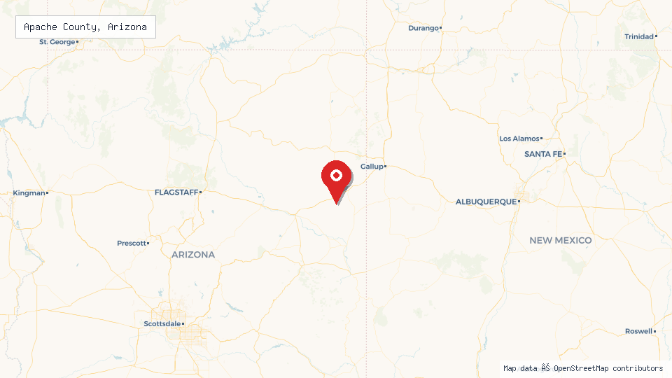 Street map of Apache County, Arizona with location pin