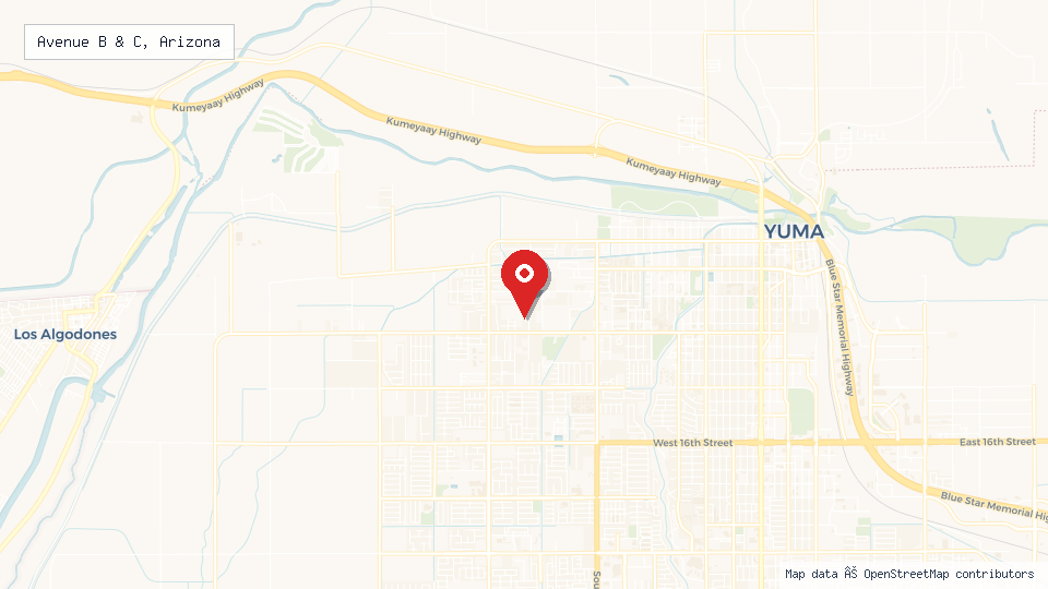 Street map of Avenue B & C, Arizona with location pin