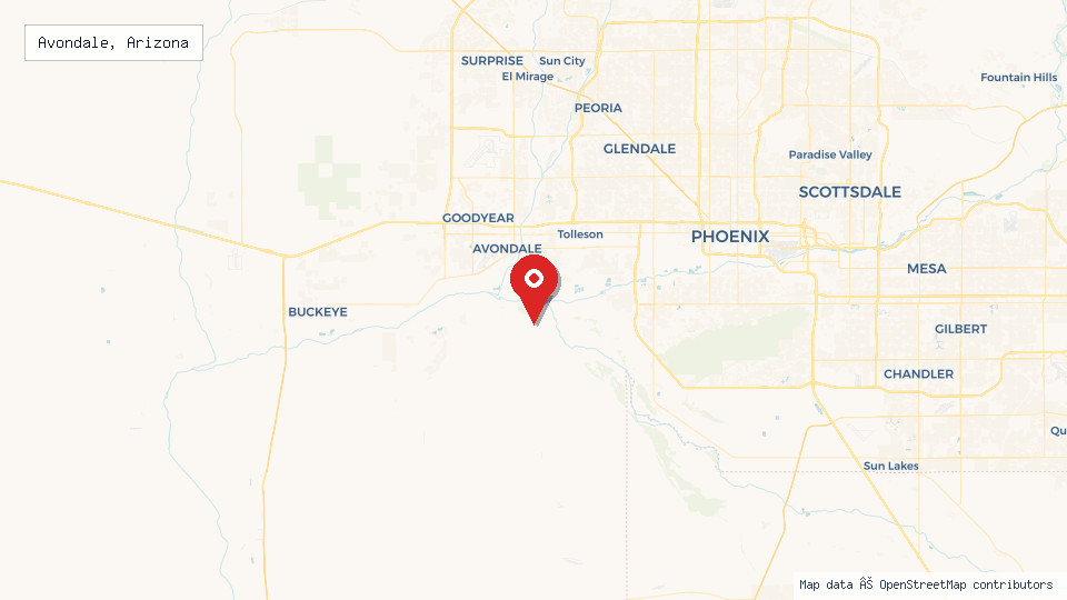 Street map of Avondale, Arizona with location pin