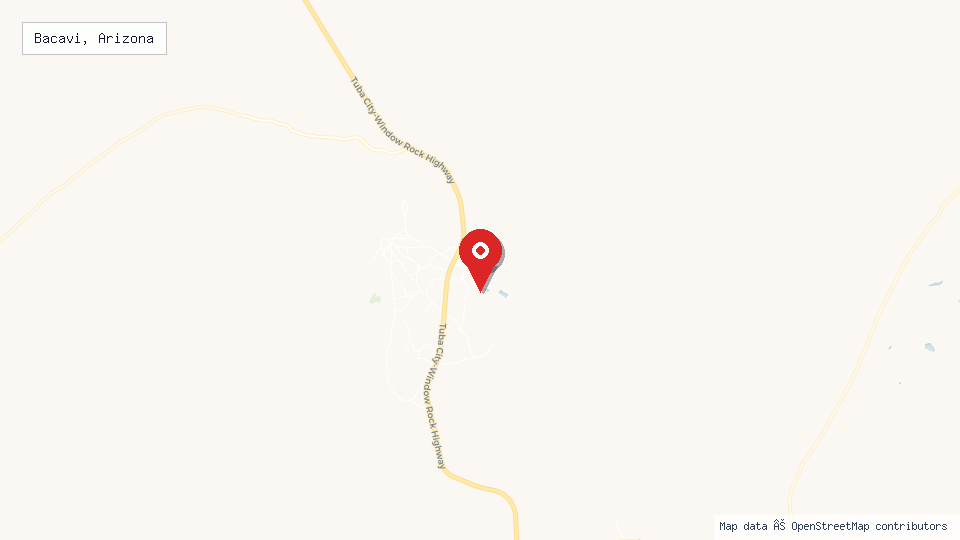Street map of Bacavi, Arizona with location pin