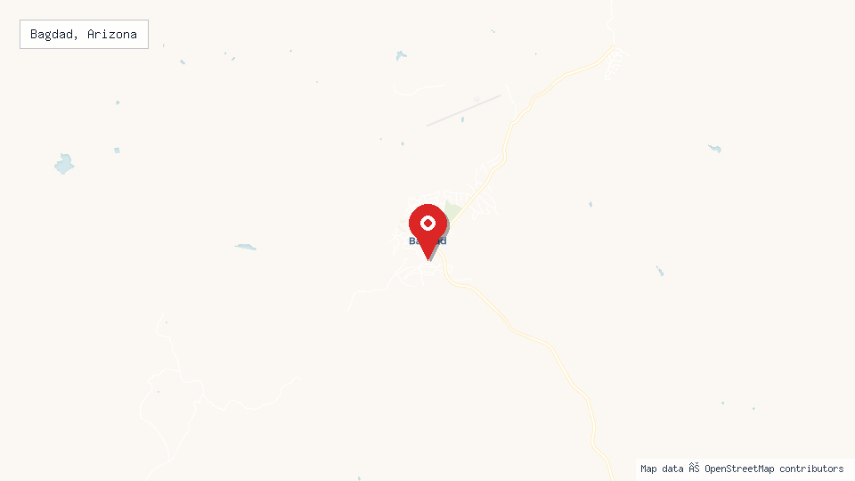 Street map of Bagdad, Arizona with location pin